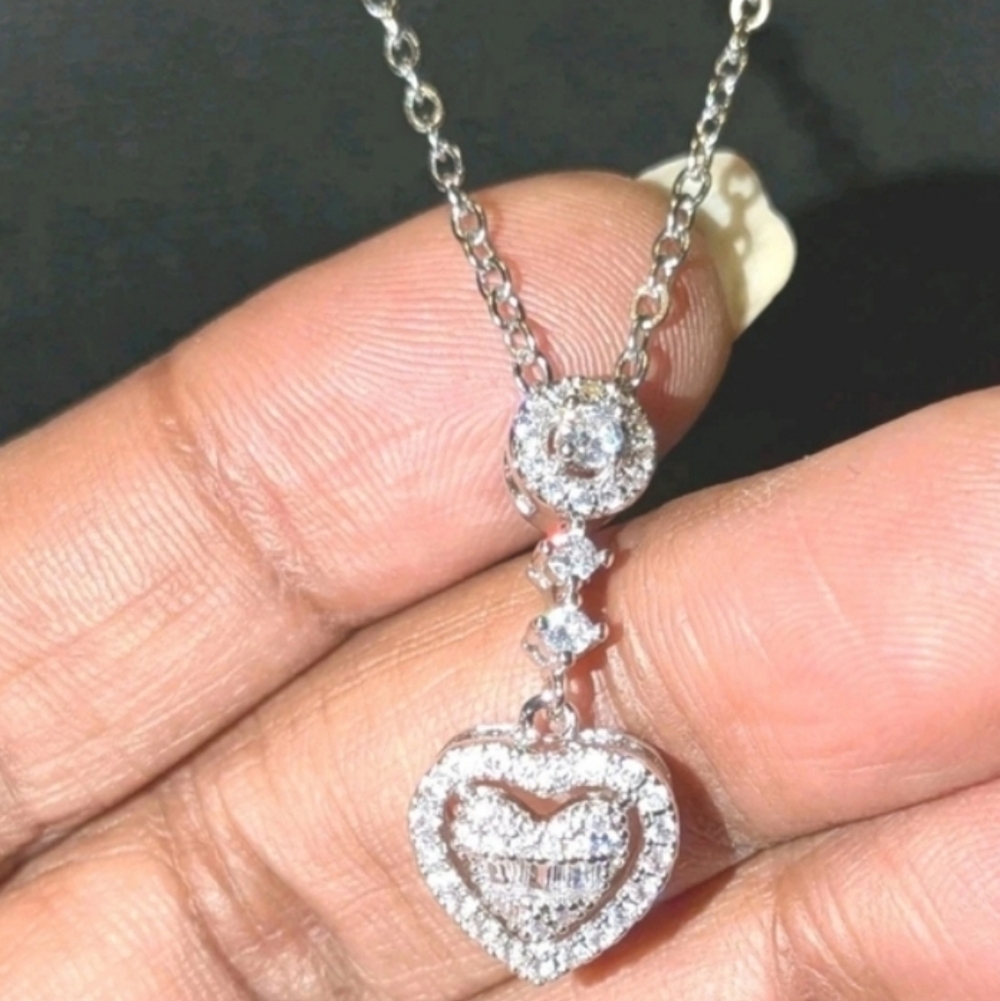 2ct Round cut White Moissanite Heart Womens Pendant 14k White Gold Plated 18"